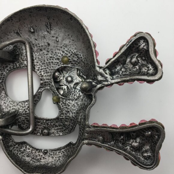 Skull Pin Brooch Rhinestones Pink Pirate Halloween Goth Sparkle Large 4” X 3” - Picture 13 of 15